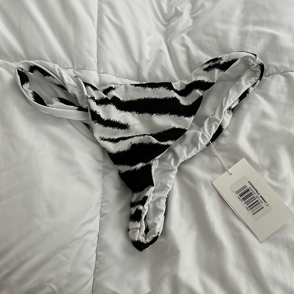 Thong-style zebra print bikini bottoms